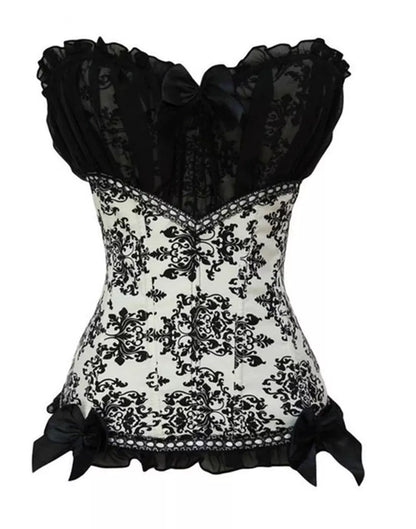 Lace Corset with Ruffle Trim and Bow Accents