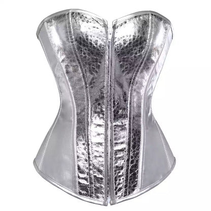 Silver Metallic Overbust Corset with Steel Boning and Lace-Up Back