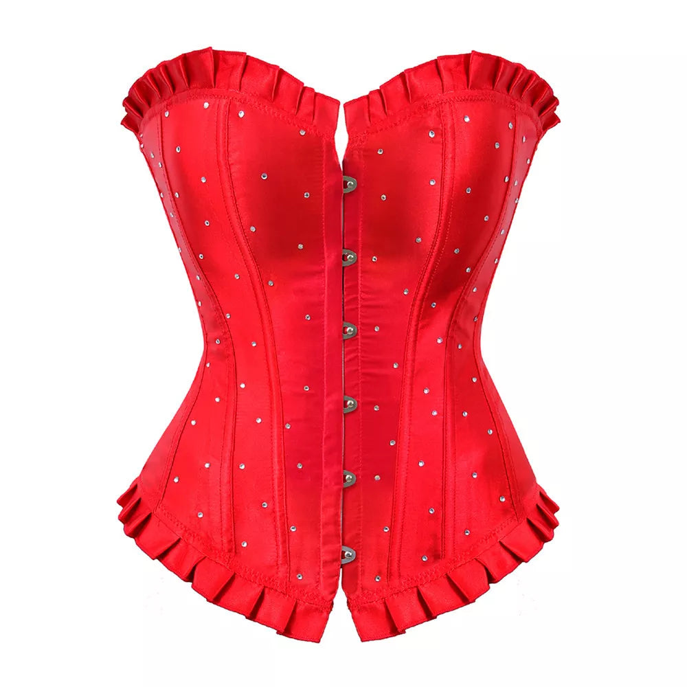 Silk Corset Satin Overbust Corset with Steel Boning and Lace-Up Back