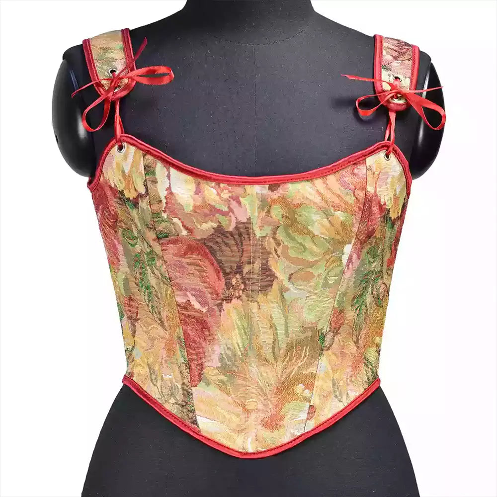 Renaissance Style Oil Painting Corset with Adjustable Lace-Up Shoulder Straps