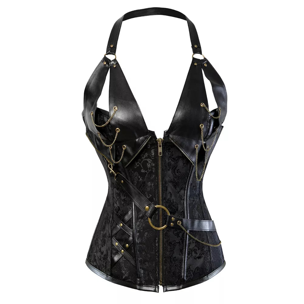 Gothic Overbust Corset with Chains and Buckle