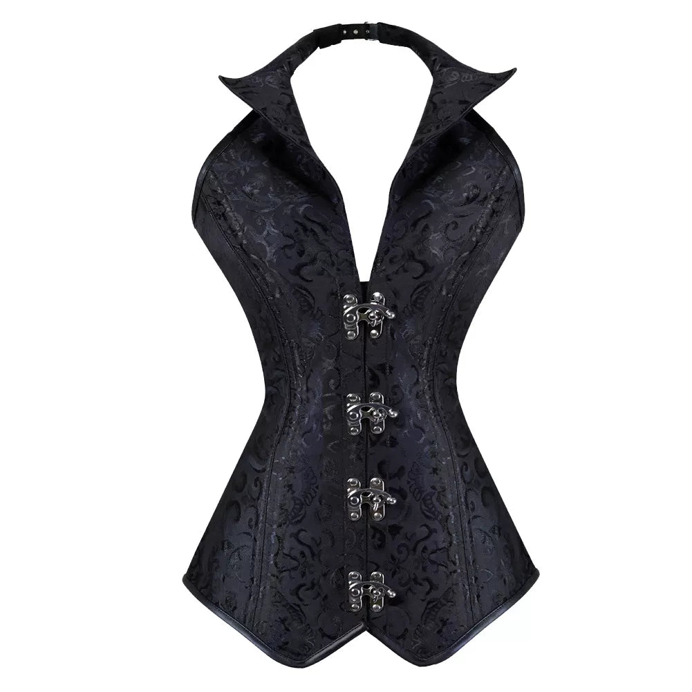 Gothic Corset Overbust Corset with Silver Clasp