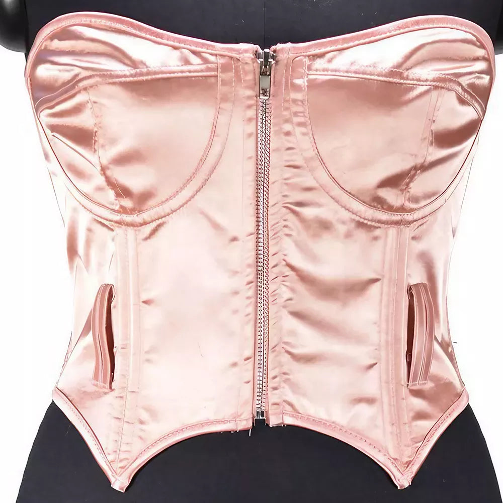 Satin Corset Boned Zip-Up Corset