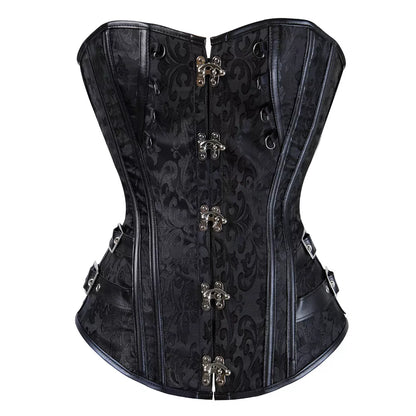 Gothic Corset Top with Leather Straps and Silver Clasps