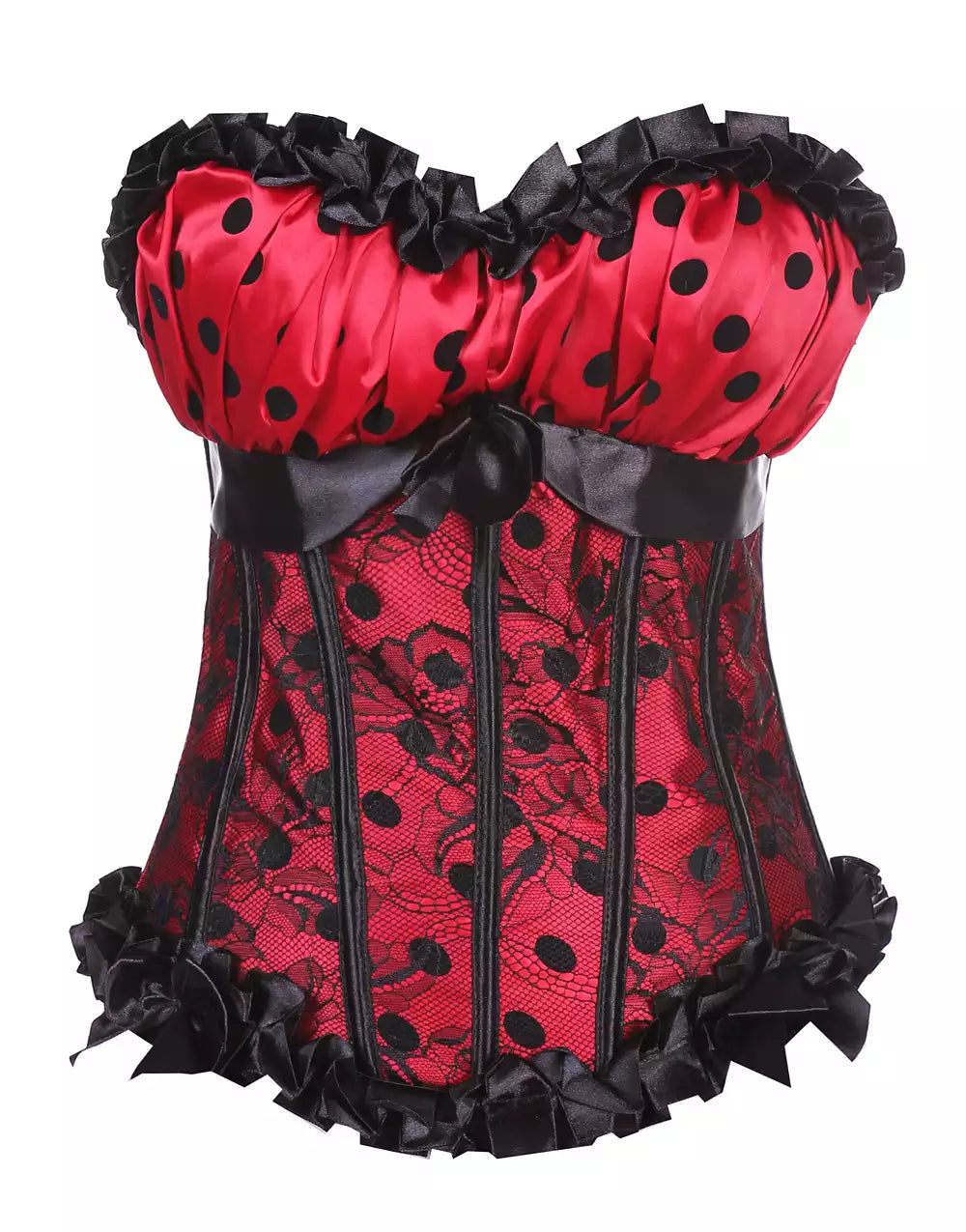 Overbust Corset with Black Lace and Ribbon Accents