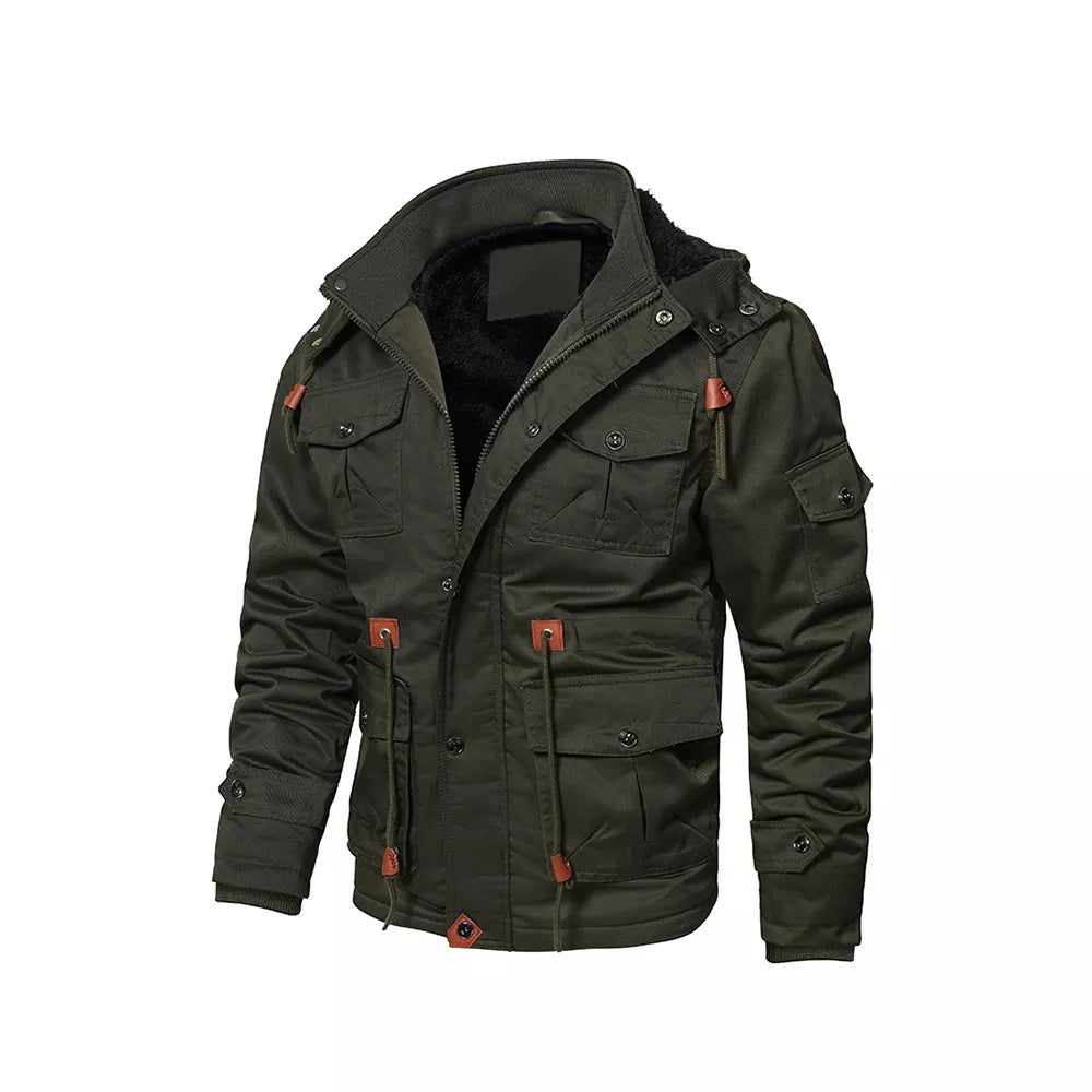 Men's Hooded Utility Cotton Jacket with Ample Storage