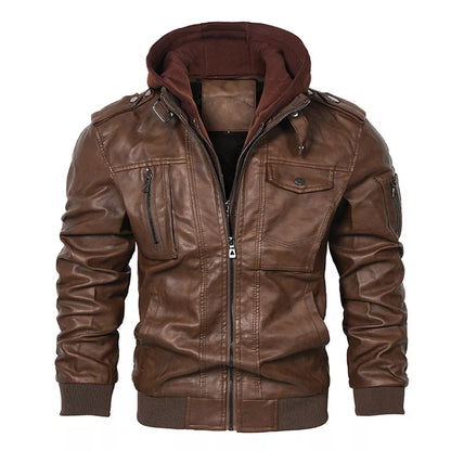 Men’s Casual Stand Collar PU Faux Leather Motorcycle Bomber Jacket