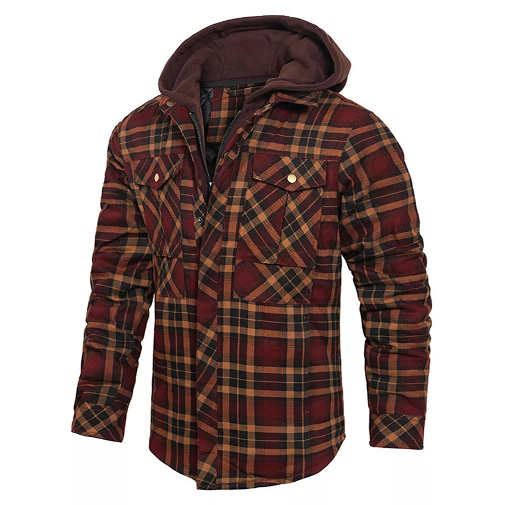 Men's Scottish Plaid Long Sleeve Thickened Pure Cotton Shirt Jacket