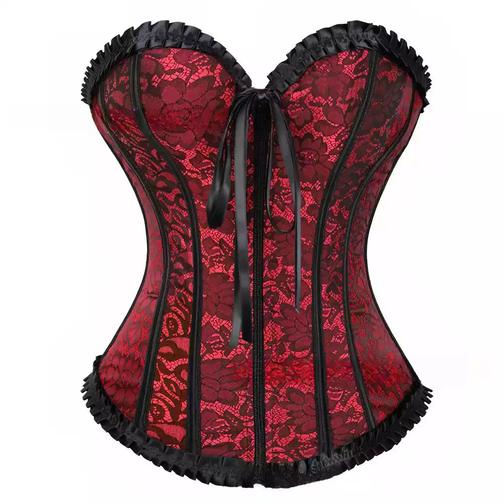 Lace Up Corset Overbust Corset with Satin Ribbon Accents