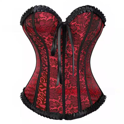 Lace Up Corset Overbust Corset with Satin Ribbon Accents