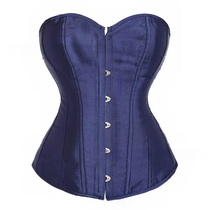 Silk Corset Overbust Corset with Steel Boning and Lace-Up Back