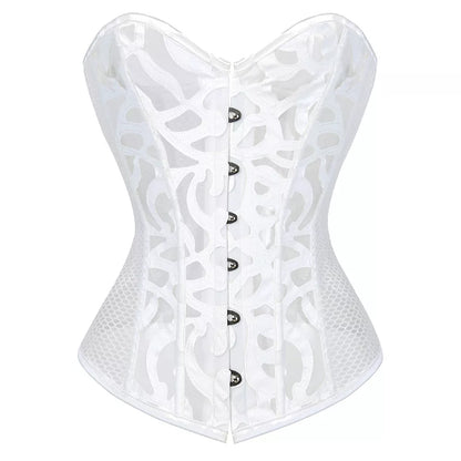 Lace Mesh Overbust Corset with Steel Boning and Front Busk Closure