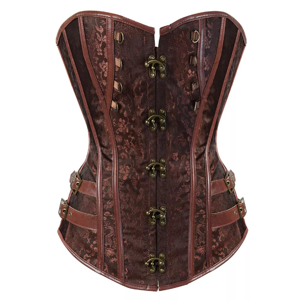 Gothic Corset Top with Leather Straps and Silver Clasps