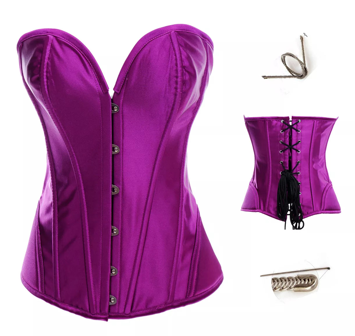 Classic Satin Overbust Corset with Steel Boning and Sweetheart Neckline