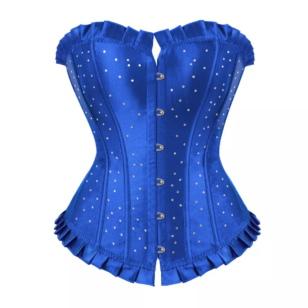 Silk Corset Satin Overbust Corset with Steel Boning and Lace-Up Back