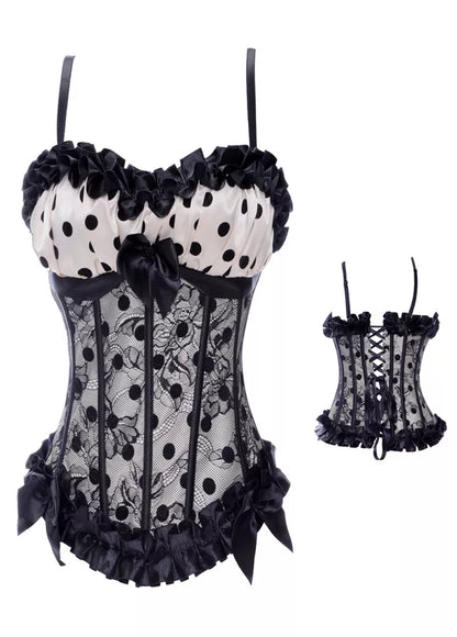 Overbust Corset with Black Lace and Ribbon Accents