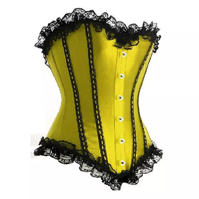 Satin Overbust Corset with Lace Trim and Steel Boning