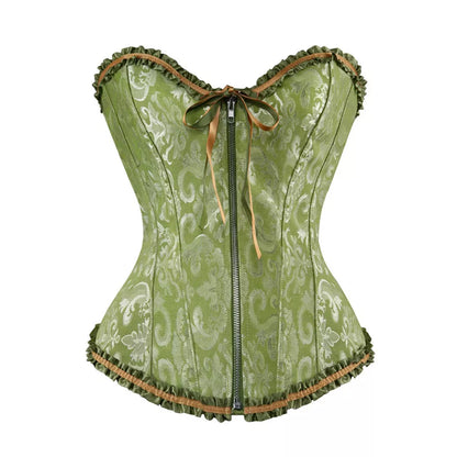 Lace Corset with Zipper Closure and Ruffle Trim