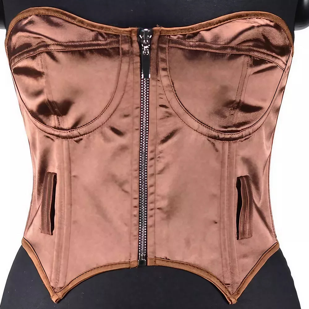 Satin Corset Boned Zip-Up Corset