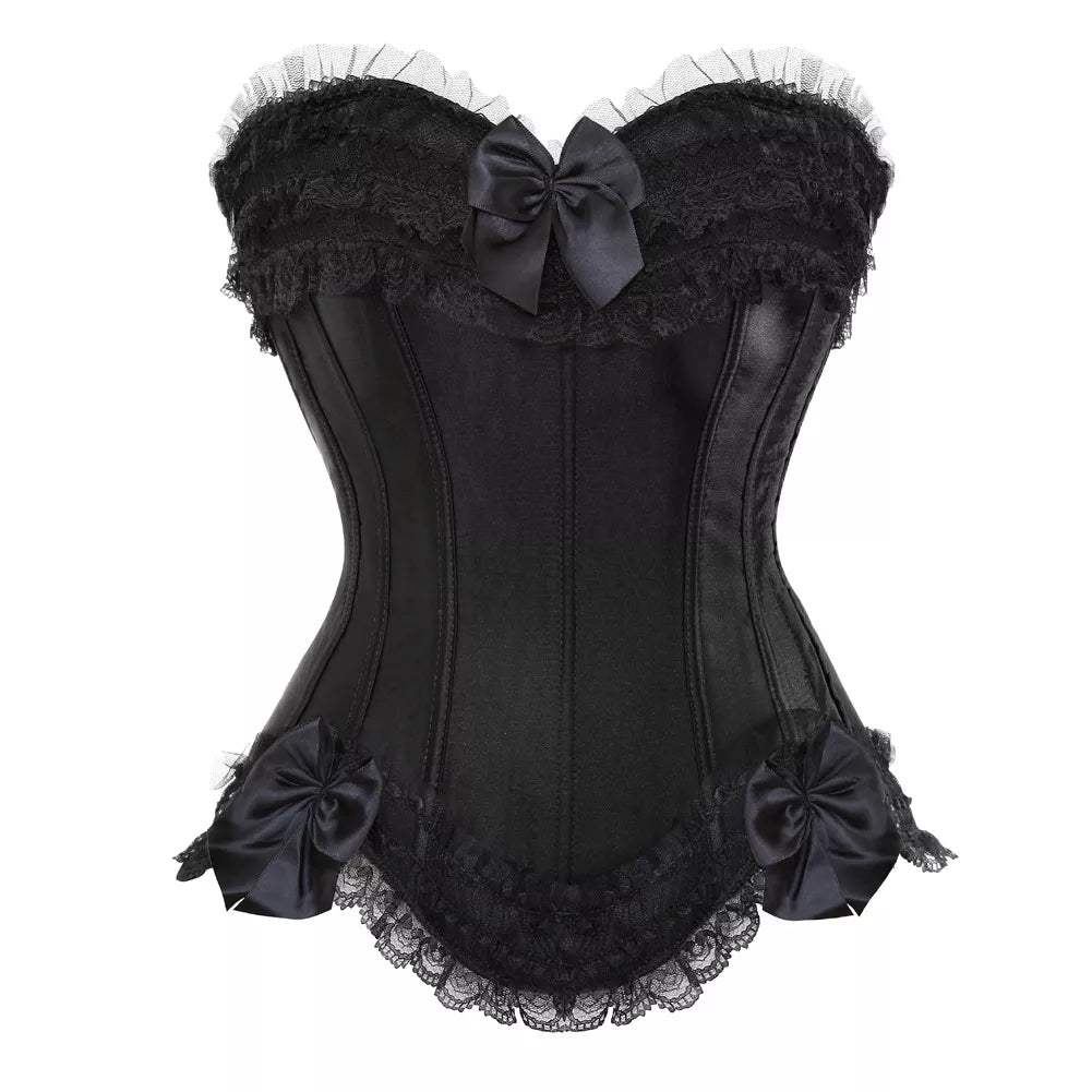 Lace Up Corset Top Overbust Corset with Lace Trim and Steel Boning