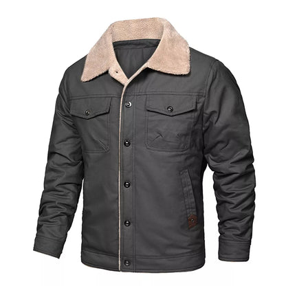 Men's Thick Fleece-Lined Cotton Jacket for Warmth