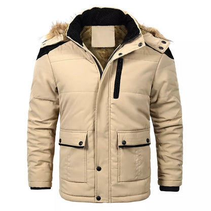 Men's Parka Jacket Hooded Cotton Jacket with Oversized Fur Collar