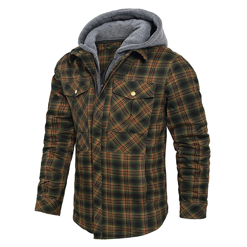 Men's Scottish Plaid Long Sleeve Thickened Pure Cotton Shirt Jacket