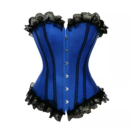 Satin Overbust Corset with Lace Trim and Steel Boning