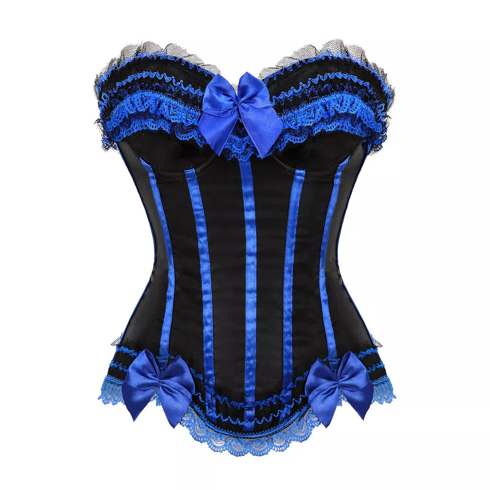 Lace Up Corset Satin Corset with Lace Trim and Bow Accents