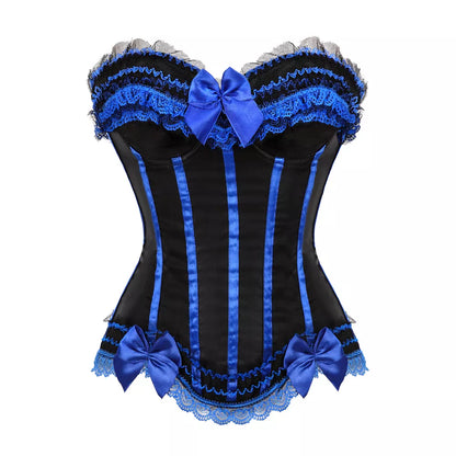 Lace Up Corset Satin Corset with Lace Trim and Bow Accents