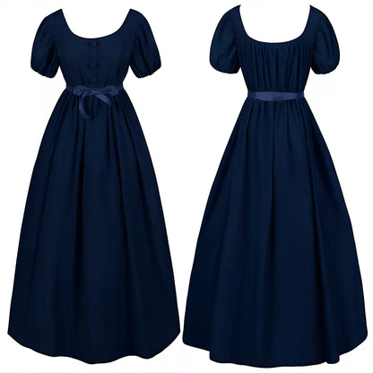 Women's Victorian Era Tea Dress Vintage Regency Gown High-Waisted Ball Gown