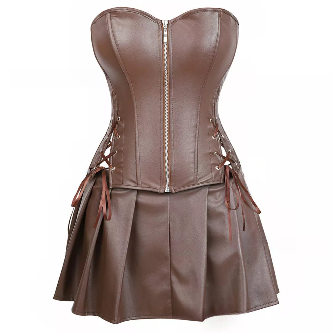 Leather Corset Dress Leather Corset Outfit with Zipper Front