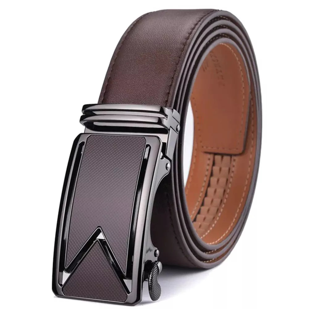 Men's Cowhide Leather Belt with Monogrammed 'M' Automatic Buckle