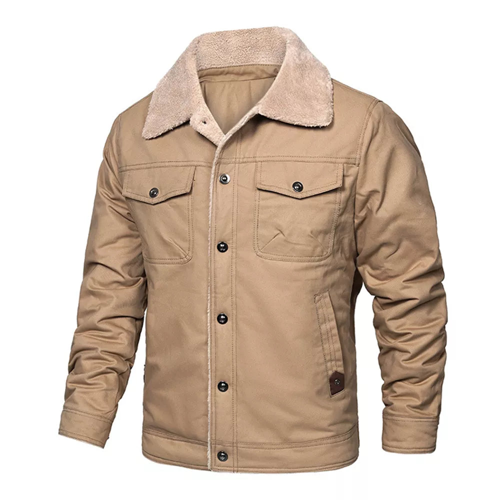 Men's Thick Fleece-Lined Cotton Jacket for Warmth