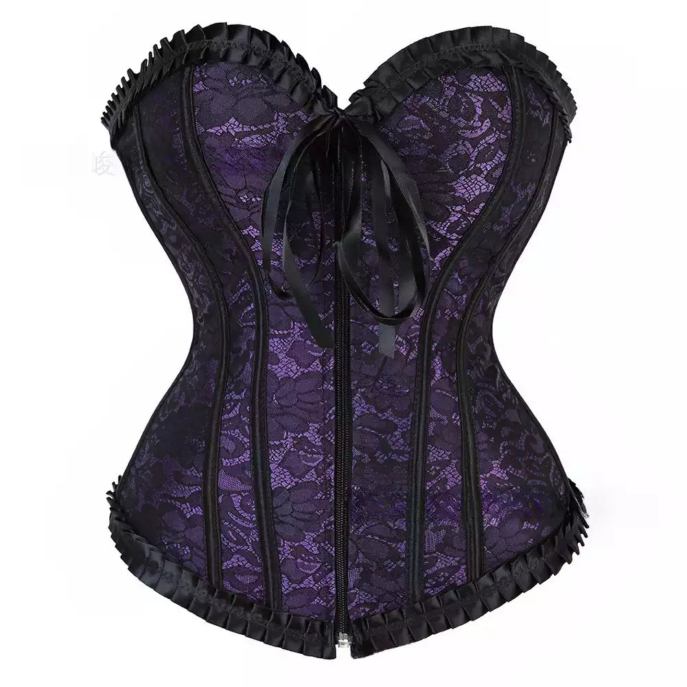 Lace Up Corset Overbust Corset with Satin Ribbon Accents