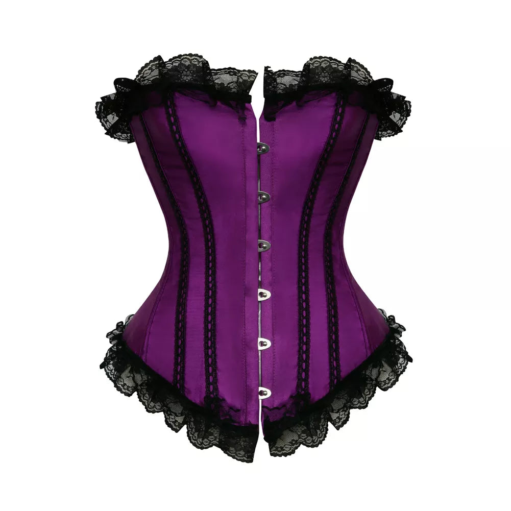 Satin Overbust Corset with Lace Trim and Steel Boning