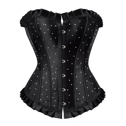 Silk Corset Satin Overbust Corset with Steel Boning and Lace-Up Back