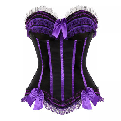 Lace Up Corset Satin Corset with Lace Trim and Bow Accents