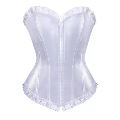 Satin Overbust Corset with Pleated Trim and Lace-Up Back