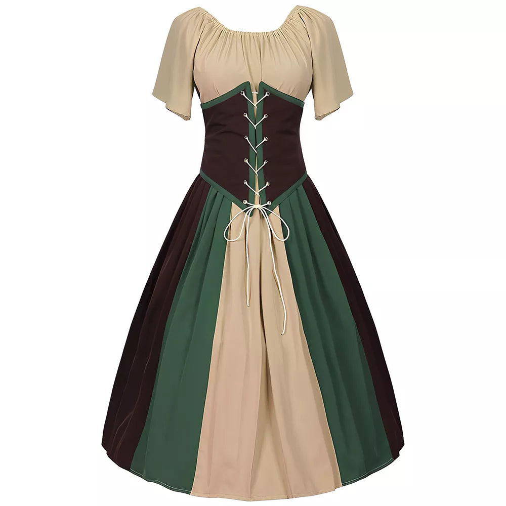 Women's Plus Size Medieval Color-Block Victorian Off-Shoulder Dress