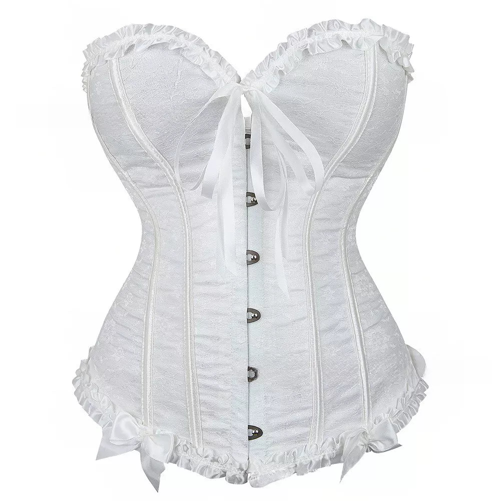 Gothic Lace-Up Overbust Corset with Satin Ribbon and Steel Boning