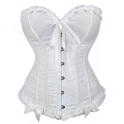 Gothic Lace-Up Overbust Corset with Satin Ribbon and Steel Boning