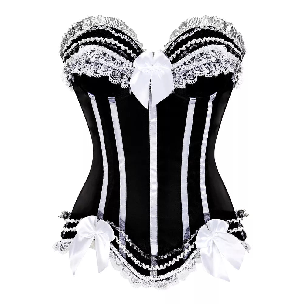 Lace Up Corset Satin Corset with Lace Trim and Bow Accents