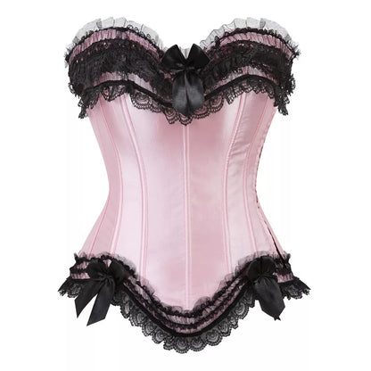 Lace Up Corset Top Overbust Corset with Lace Trim and Steel Boning