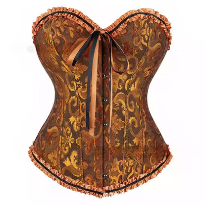 Victorian Overbust Corset Top with Adjustable Lace-Up Back and Front Busk Fastening