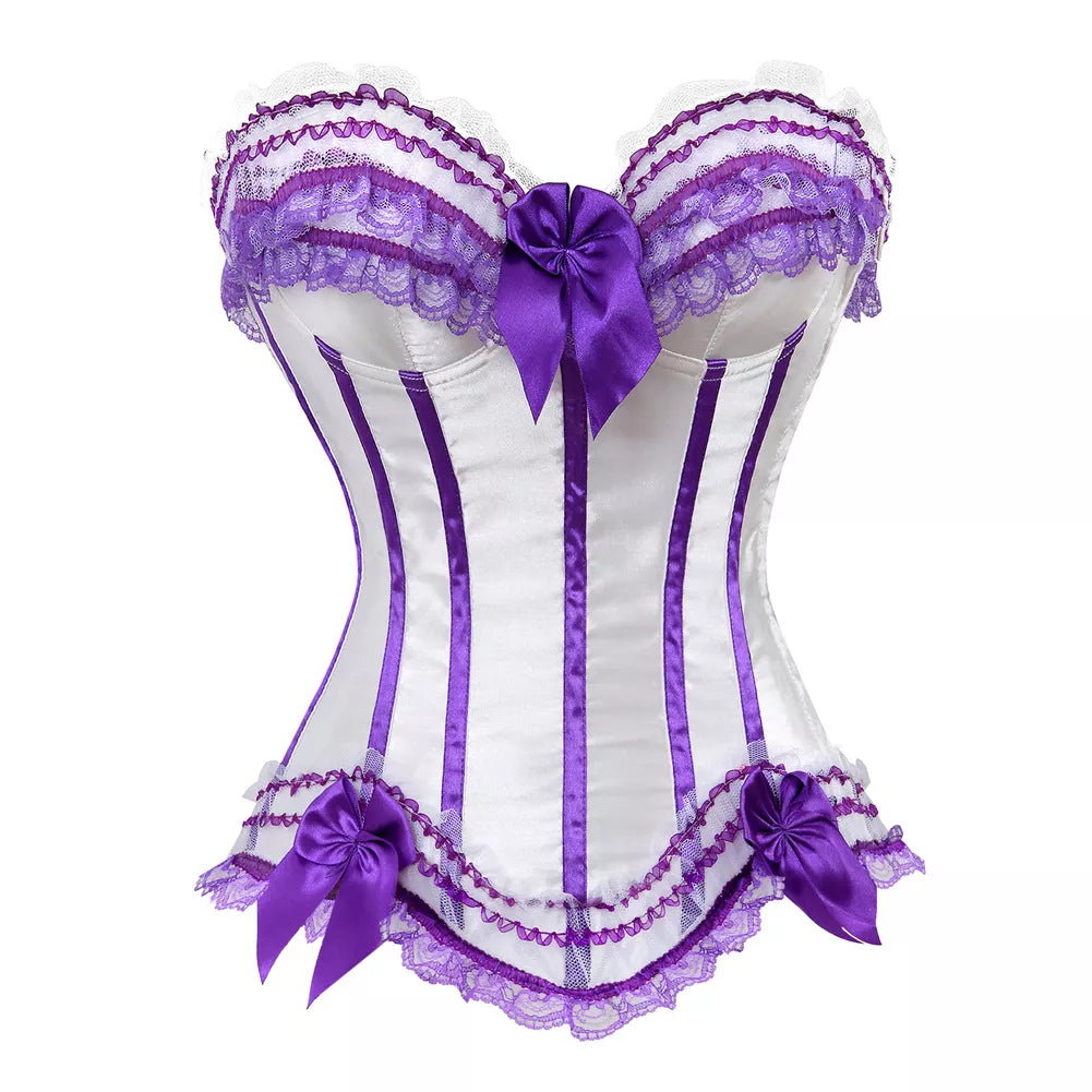 Lace Up Corset Satin Corset with Lace Trim and Bow Accents