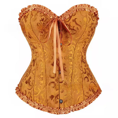 Victorian Overbust Corset Top with Adjustable Lace-Up Back and Front Busk Fastening