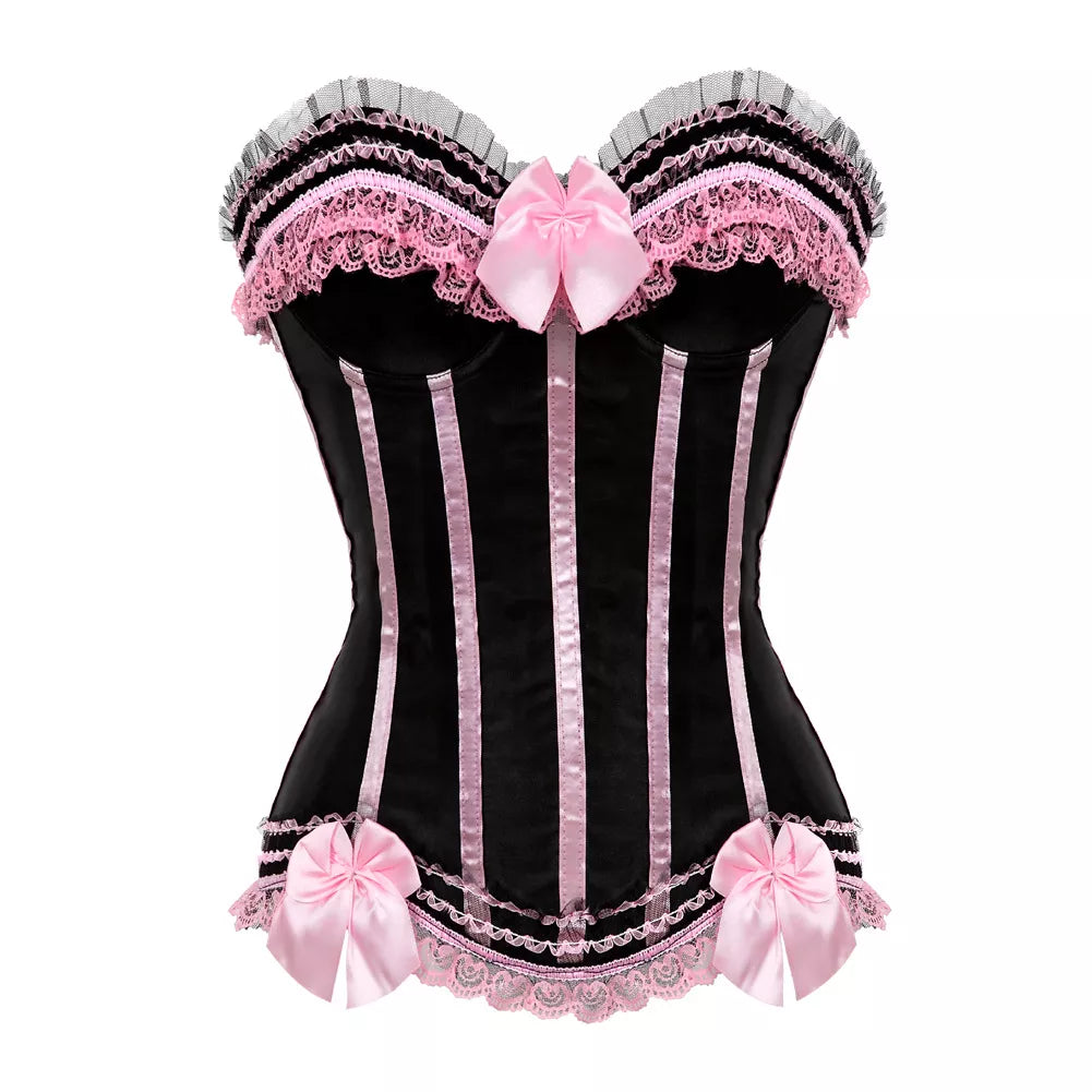 Lace Up Corset Satin Corset with Lace Trim and Bow Accents