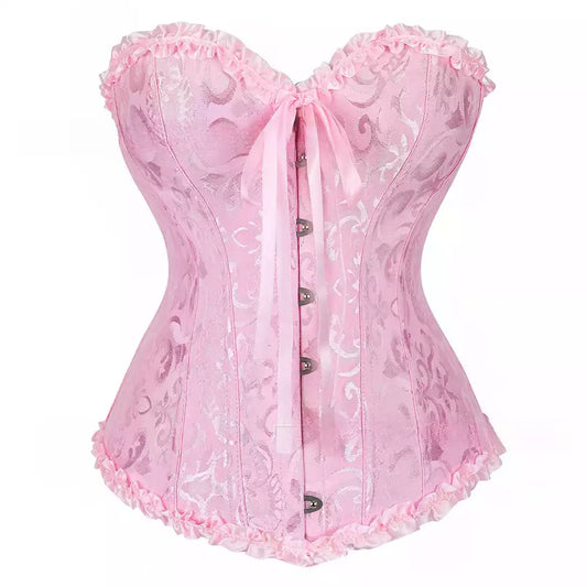 Vintage Overbust Corset Top with Lace-Up Back and Front Busk Closure