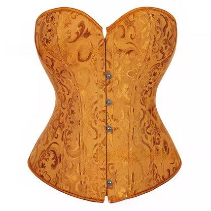 Timeless Lace-Trimmed Jacquard Overbust Corset with Ribbon Ties